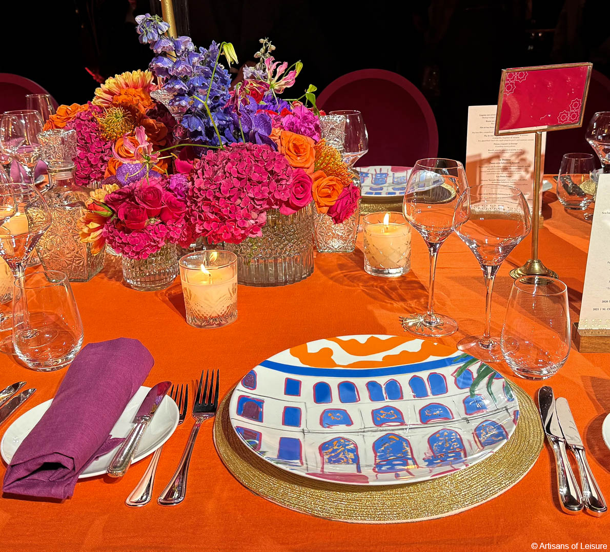 The beautiful table setting at La Mamounia’s 100th anniversary dinner