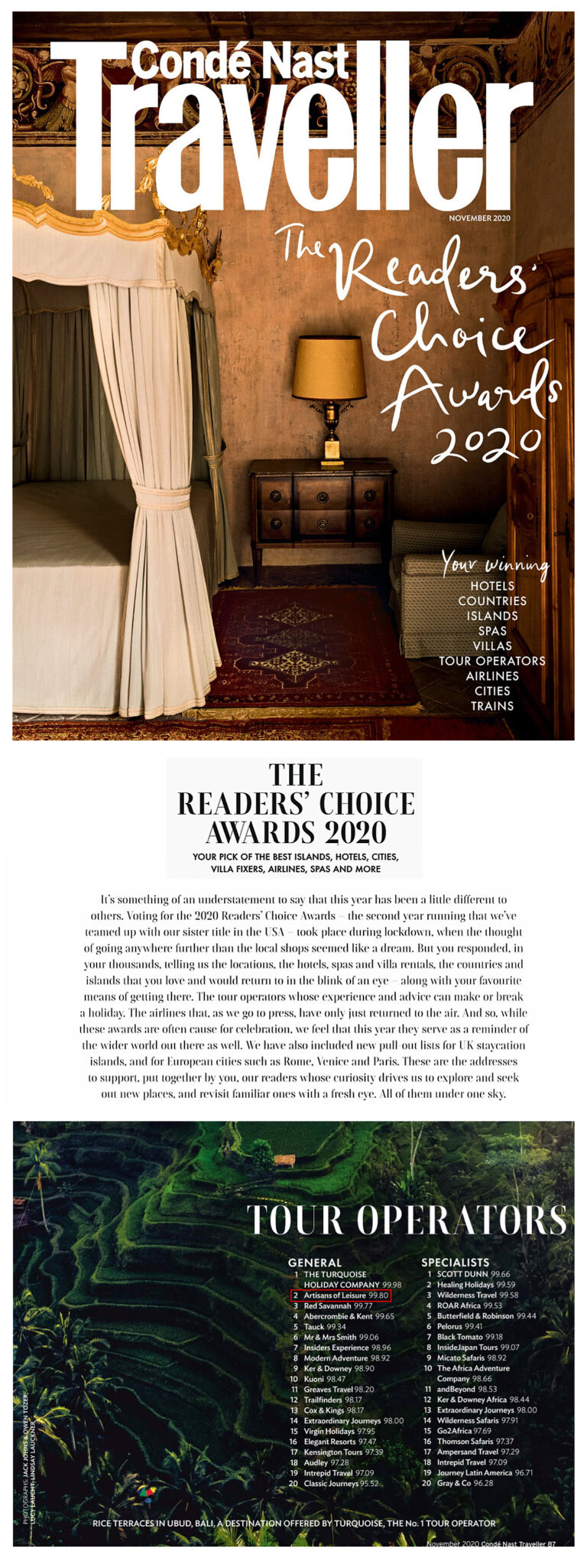 Artisans of Leisure Readers' Choice Awards Conde Nast Traveller