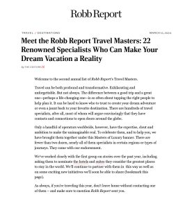 Robb Report Travel Masters, Masters of Travel 2024