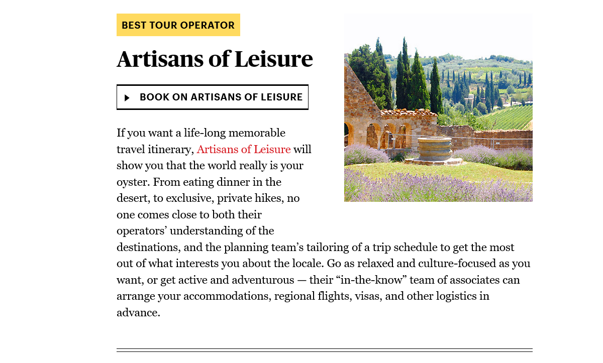 Rolling Stone Travel + Wellness Awards 2024: Best Tour Operator - Artisans of Leisure